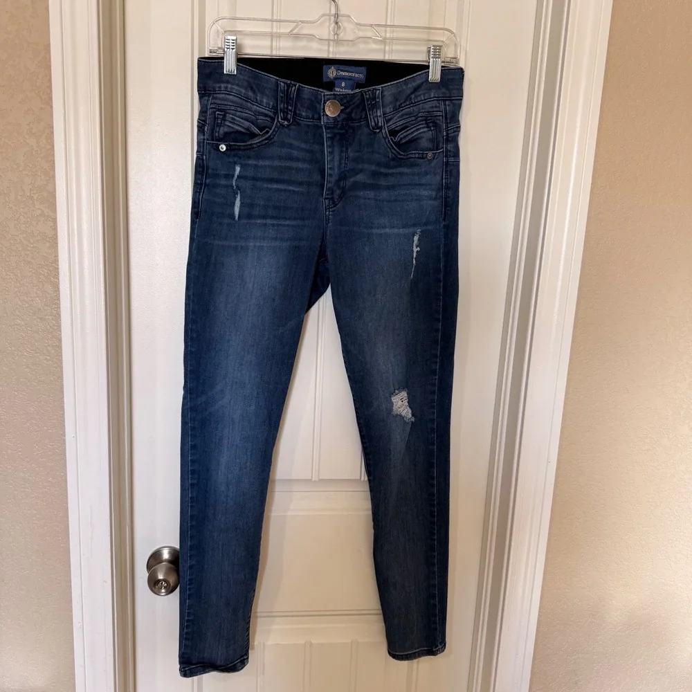 Democracy Ab'solution Skinny Jeans‎ Women 8 Blue Excellent Distressed Mid Rise